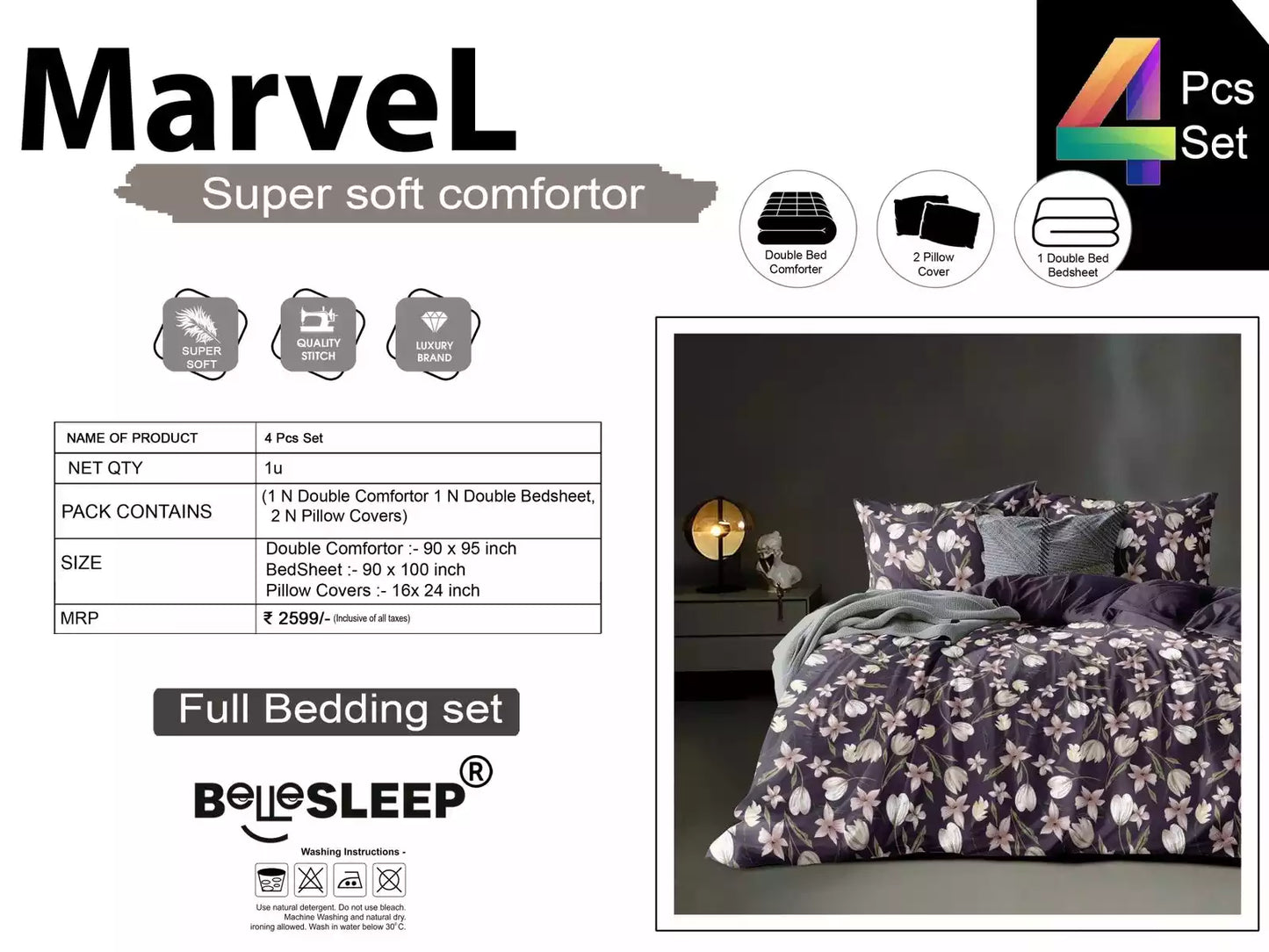 Comforter set with double bedsheet and pillow covers
