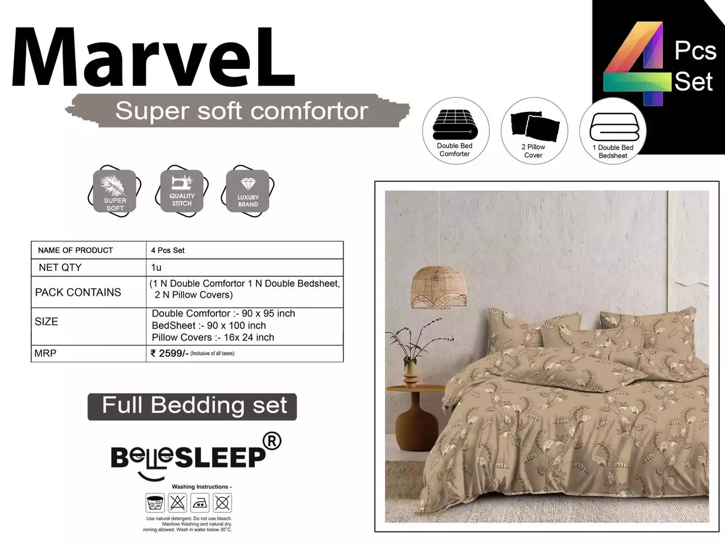 Comforter set with double bedsheet and pillow covers