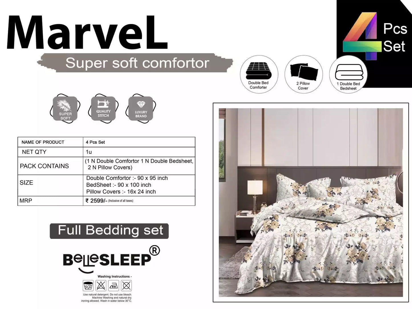 Comforter set with double bedsheet and pillow covers