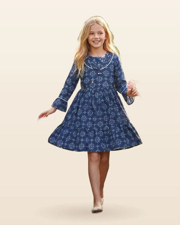 Navy Blue Geometric Tile Print Elegant Frock by ASC
