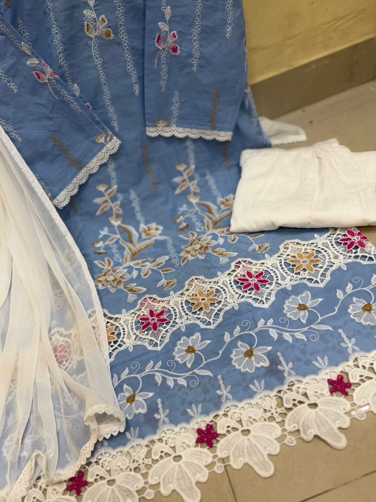 3 D CUT WORK Embroidered Designer Readymade Cotton Suit