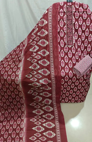Maroon Cotton Unstitched Dress Material By ASC
