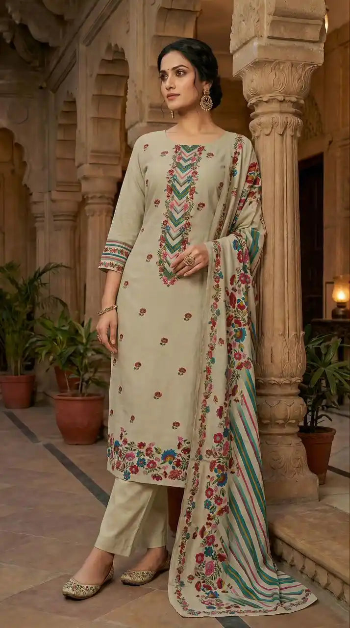 UNSTITCHED SOFT MASLIN HAND WORK PAKSITANI STYLE SUIT MATERIAL