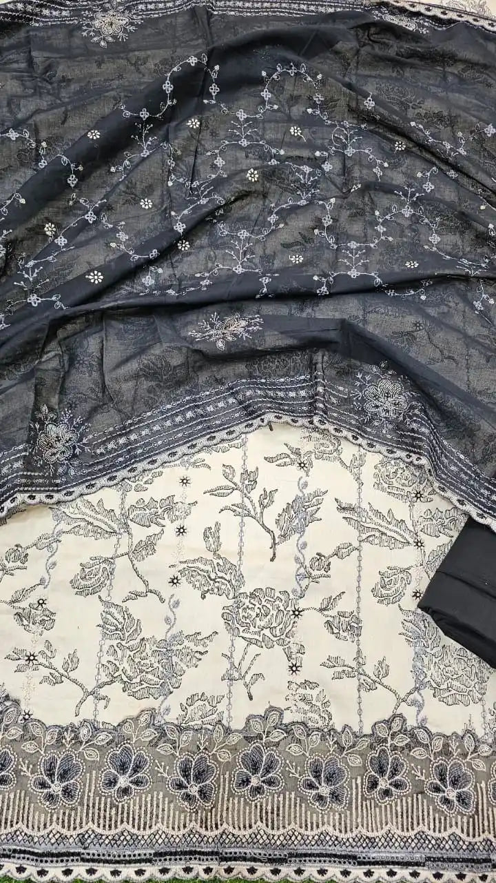 Applique work heavy embroidered beautiful pakistani style premium cotton dress material 📢📢