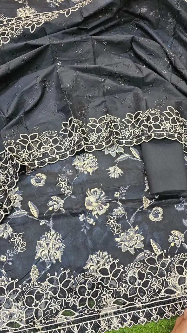 Applique work heavy embroidered beautiful pakistani style premium cotton dress material 📢📢