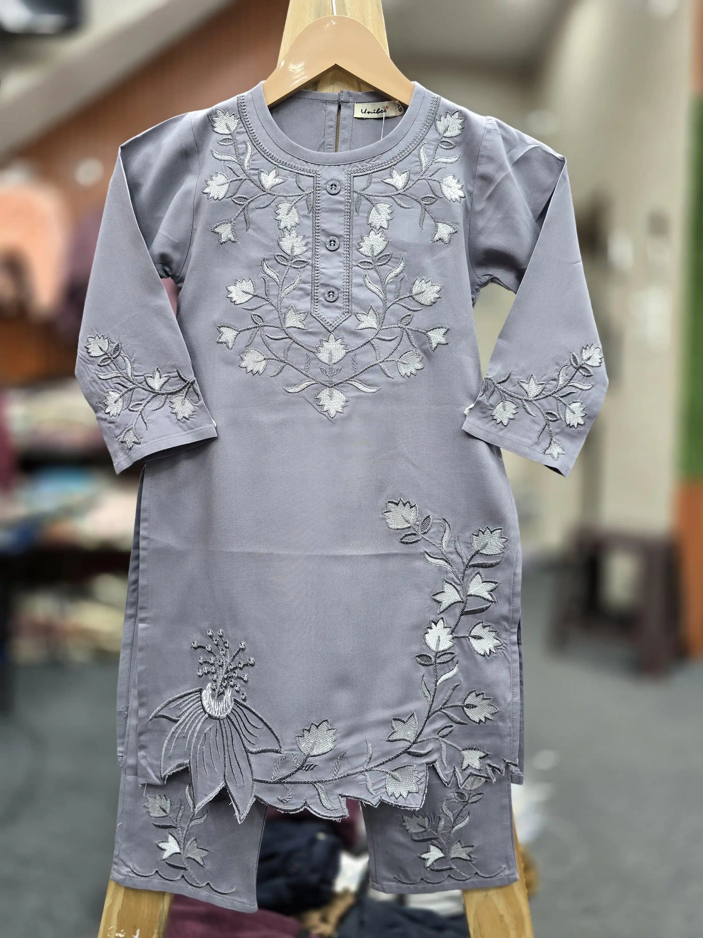 Girls kids wear rayon cutwork cordsets (kurta pant)