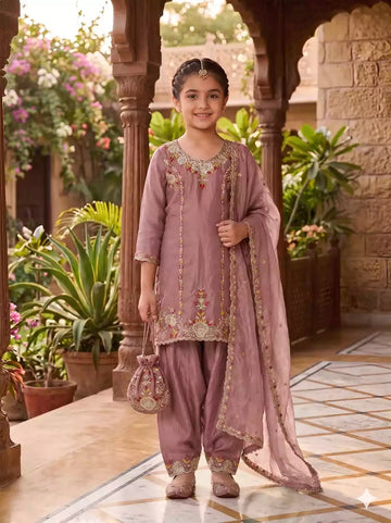Girls Designer Embroidered Suit Set with Purse by ASC