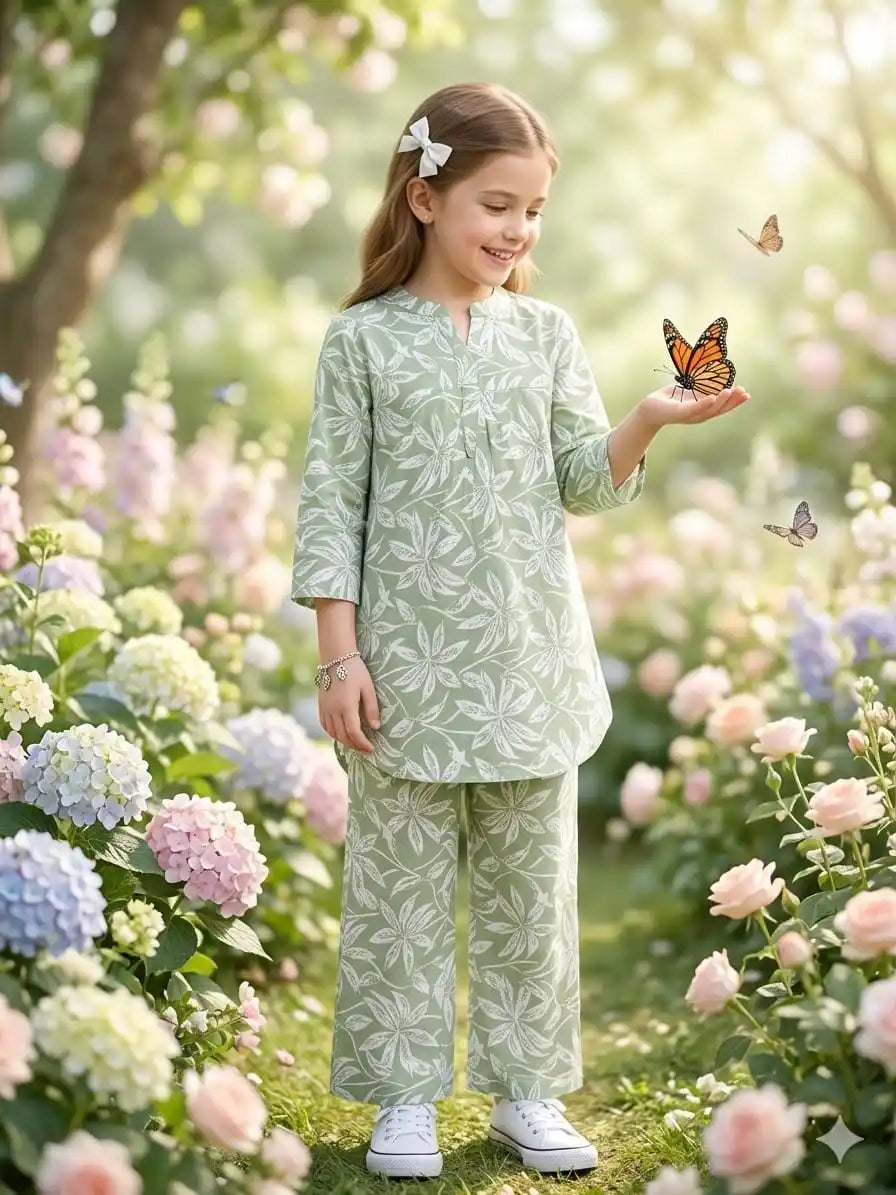 GIRLS KIDS WEAR RAYON SUMMER FRIENDLY TRENDY STYLE PRINTED CORD-SETS
