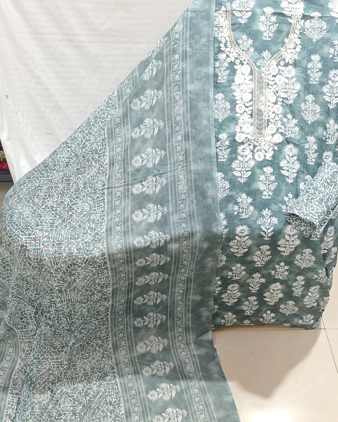Teal Marble Batik Print Unstitched Dress Material By ASC