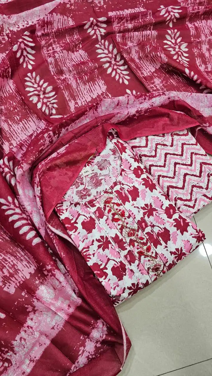 Dailywear Regular-wear Straight-cut Readymade Soft Cotton Suit With NECK EMB, PRINT Cotton Dupatta & Cotton Pant With Miyani