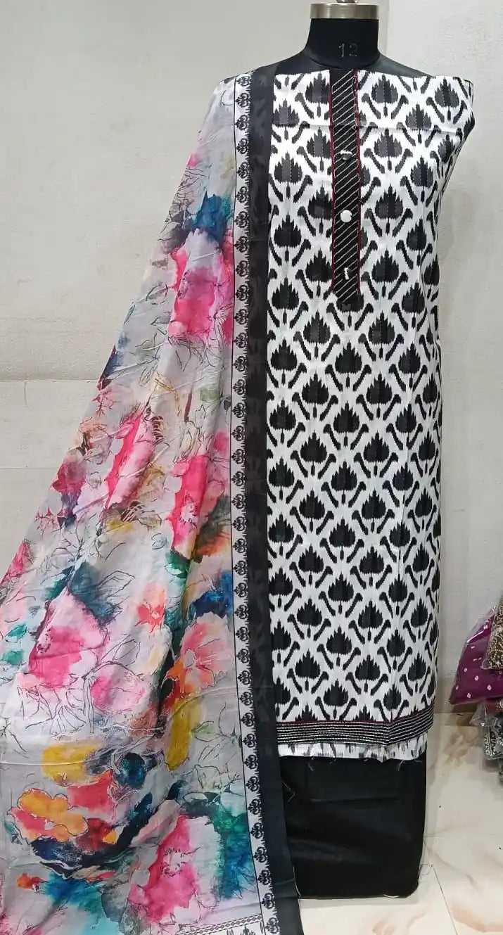 Premium Cotton Unstitched Suit With Dupatta