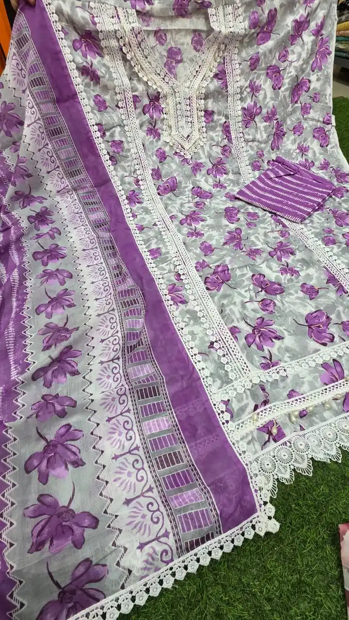 SEMI STITCHED HEAVY CROCHET LACE KARACHI PATTERN SUIT