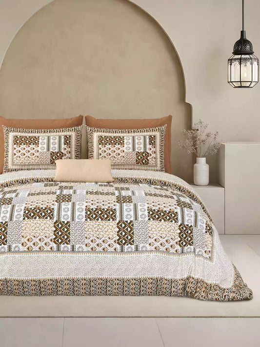 Super King Size Block Print Cotton Bedsheet 8x9 ft with 2 Pillow Covers by ASC Fashion Store.