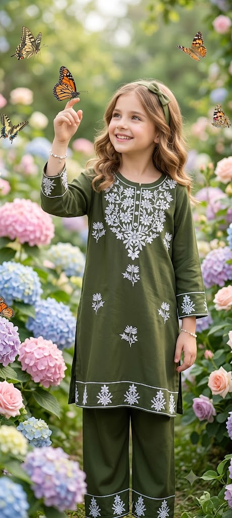 ✨ Girls Kids Wear Premium Kashmiri Embroidery Kurti Set ✨