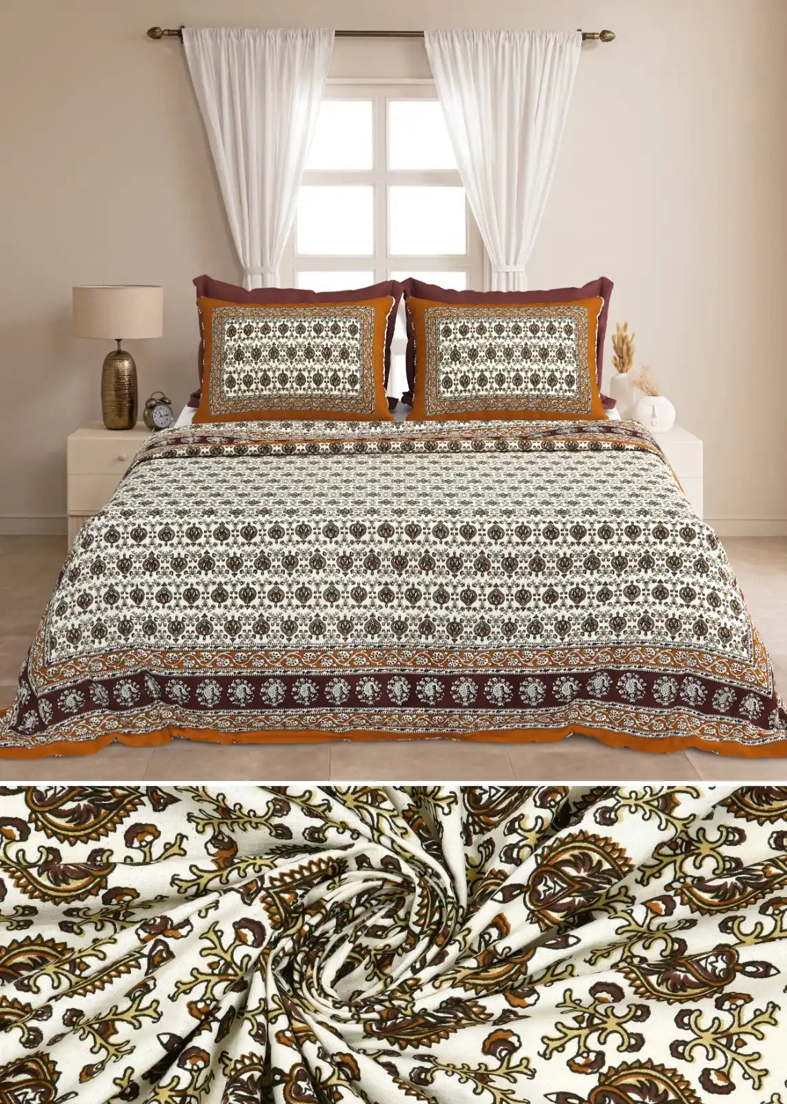 King Size 8ft x 9ft Jaipuri Cotton Bedsheet with 2 Pillow Covers