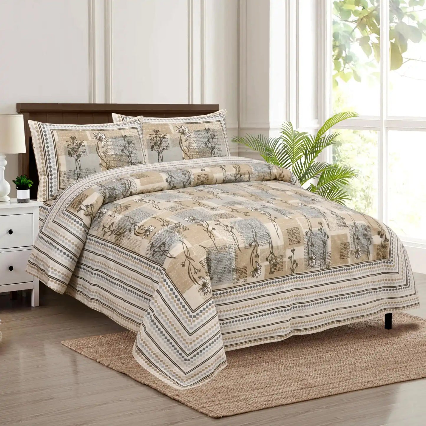 King Size 8ft x 9ft Jaipuri Cotton Bedsheet with 2 Pillow Covers