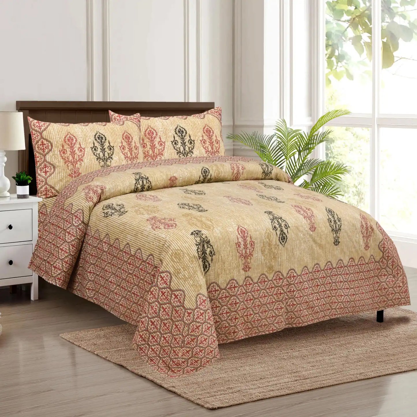 King Size 8ft x 9ft Jaipuri Cotton Bedsheet with 2 Pillow Covers