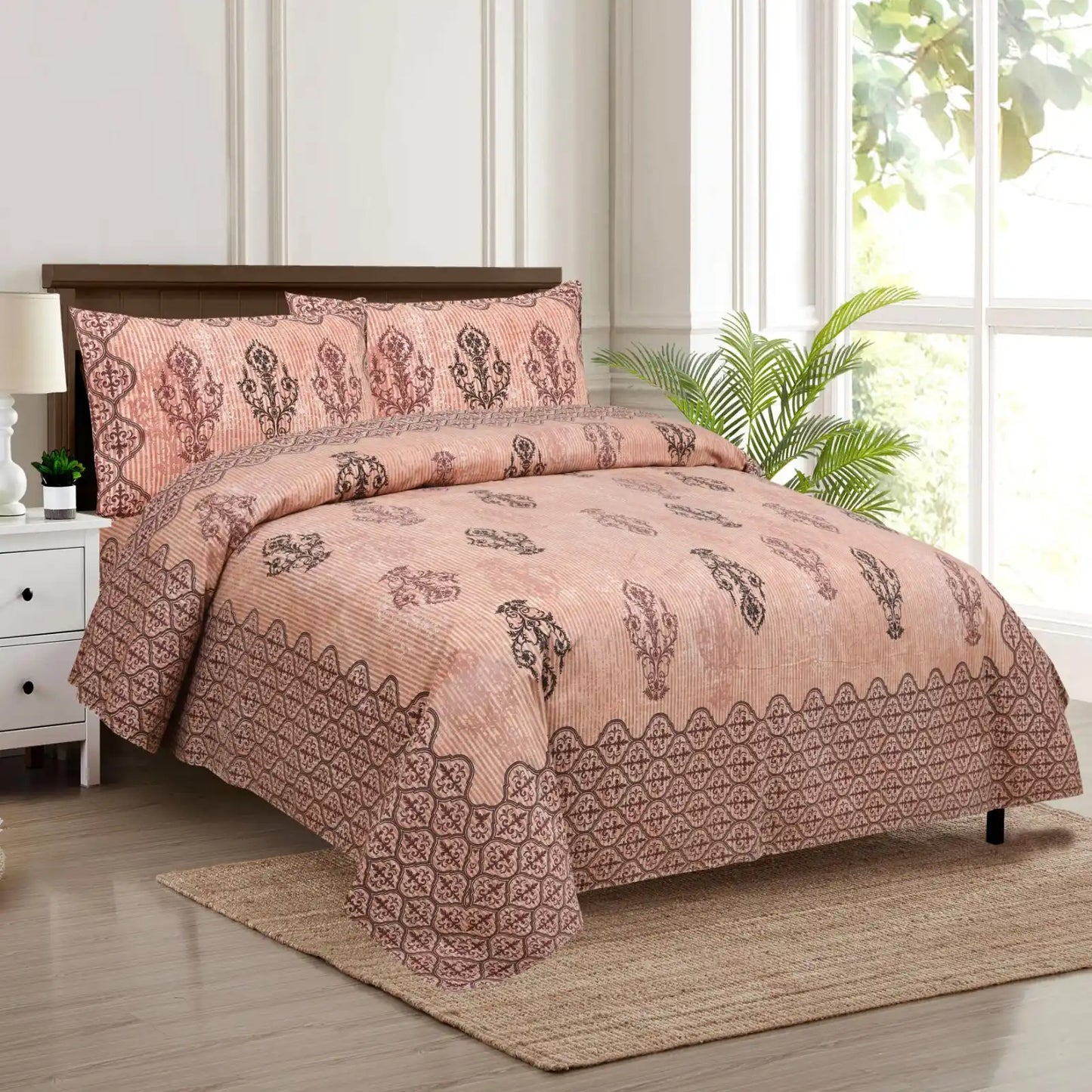King Size 8ft x 9ft Jaipuri Cotton Bedsheet with 2 Pillow Covers