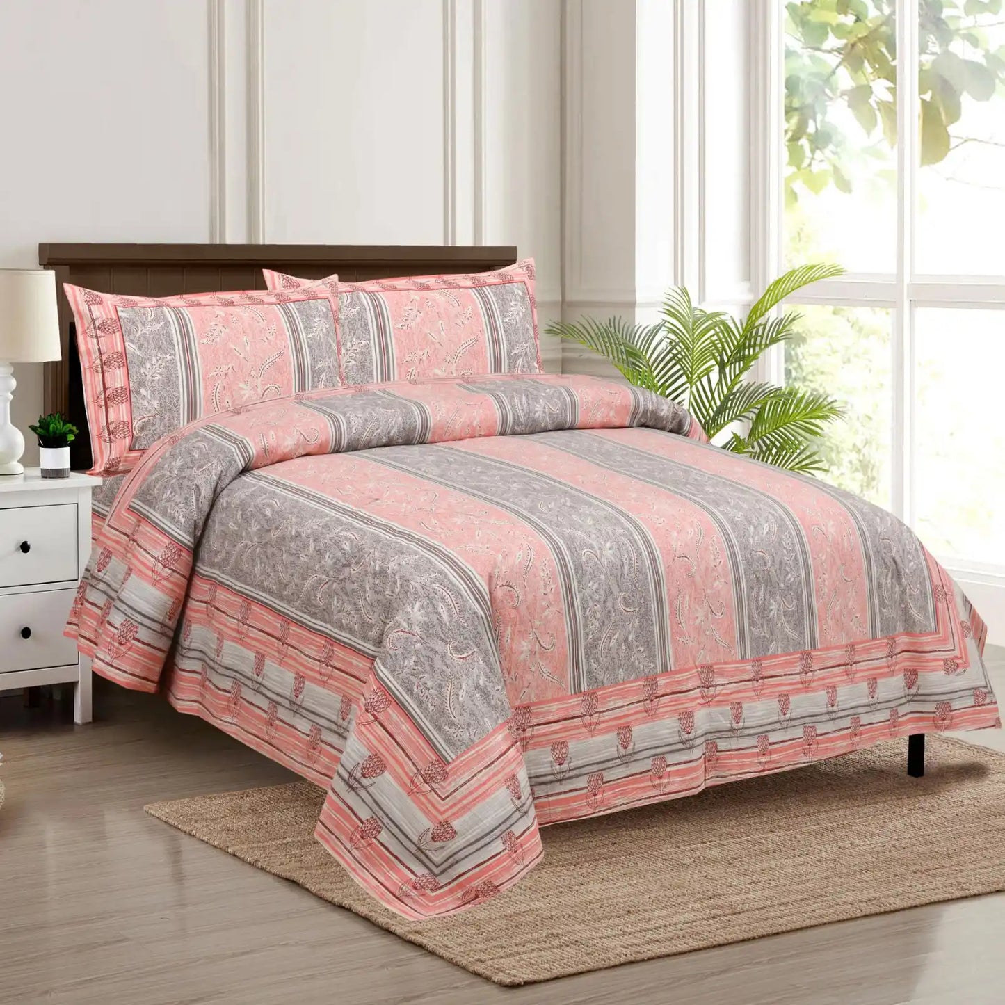 King Size 8ft x 9ft Jaipuri Cotton Bedsheet with 2 Pillow Covers