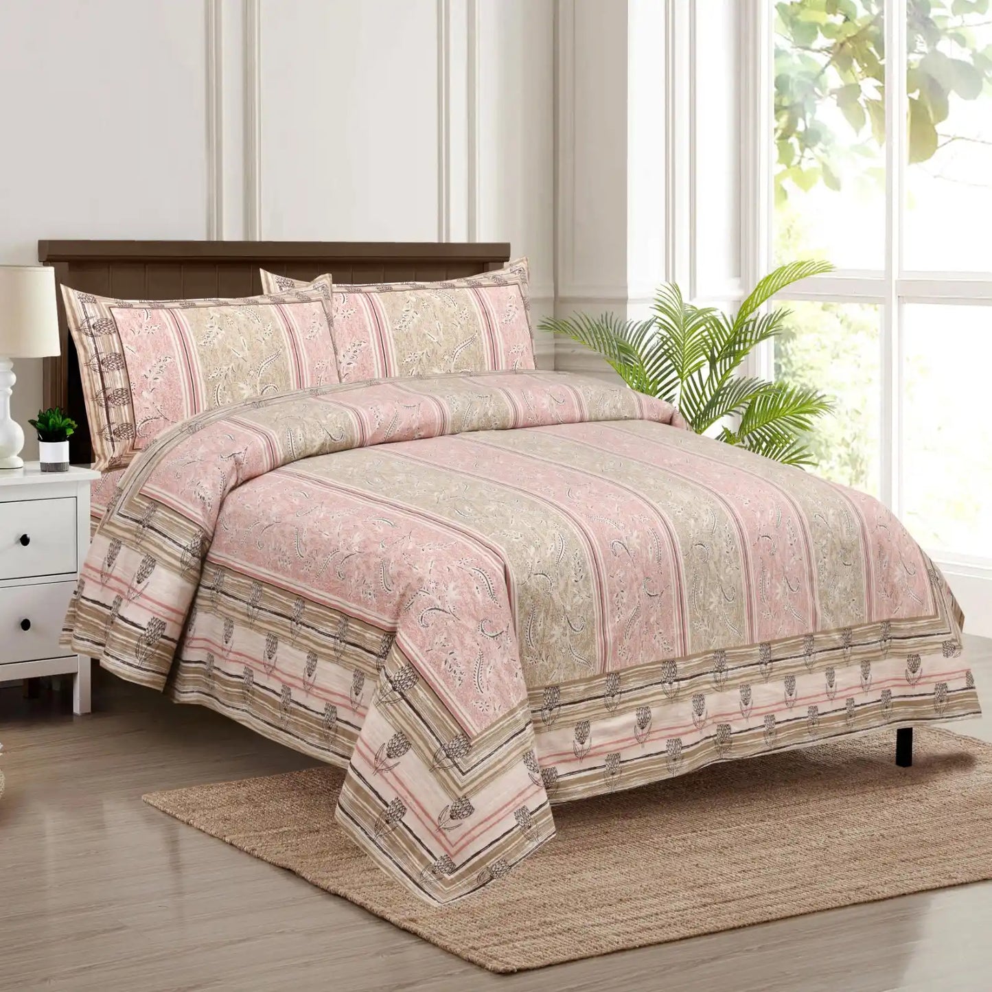 King Size 8ft x 9ft Jaipuri Cotton Bedsheet with 2 Pillow Covers