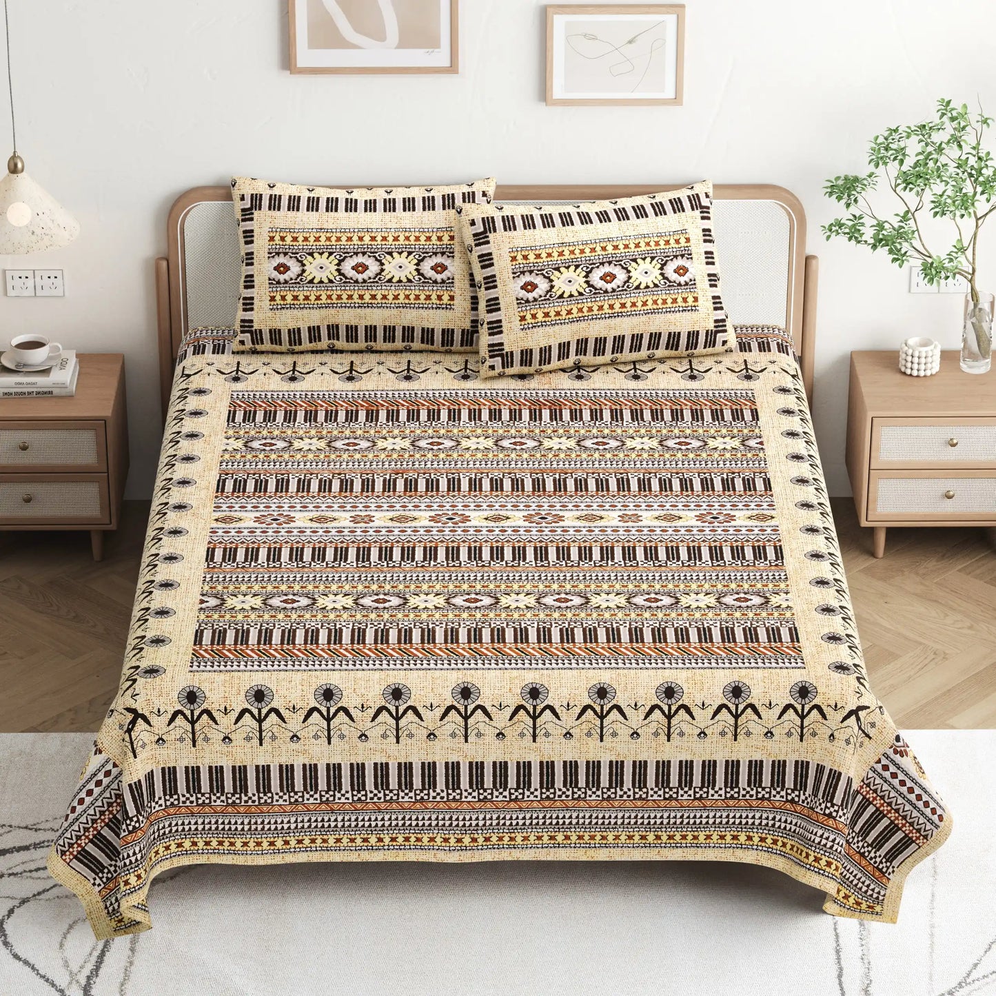 King Size 8ft x 9ft Jaipuri Cotton Bedsheet with 2 Pillow Covers