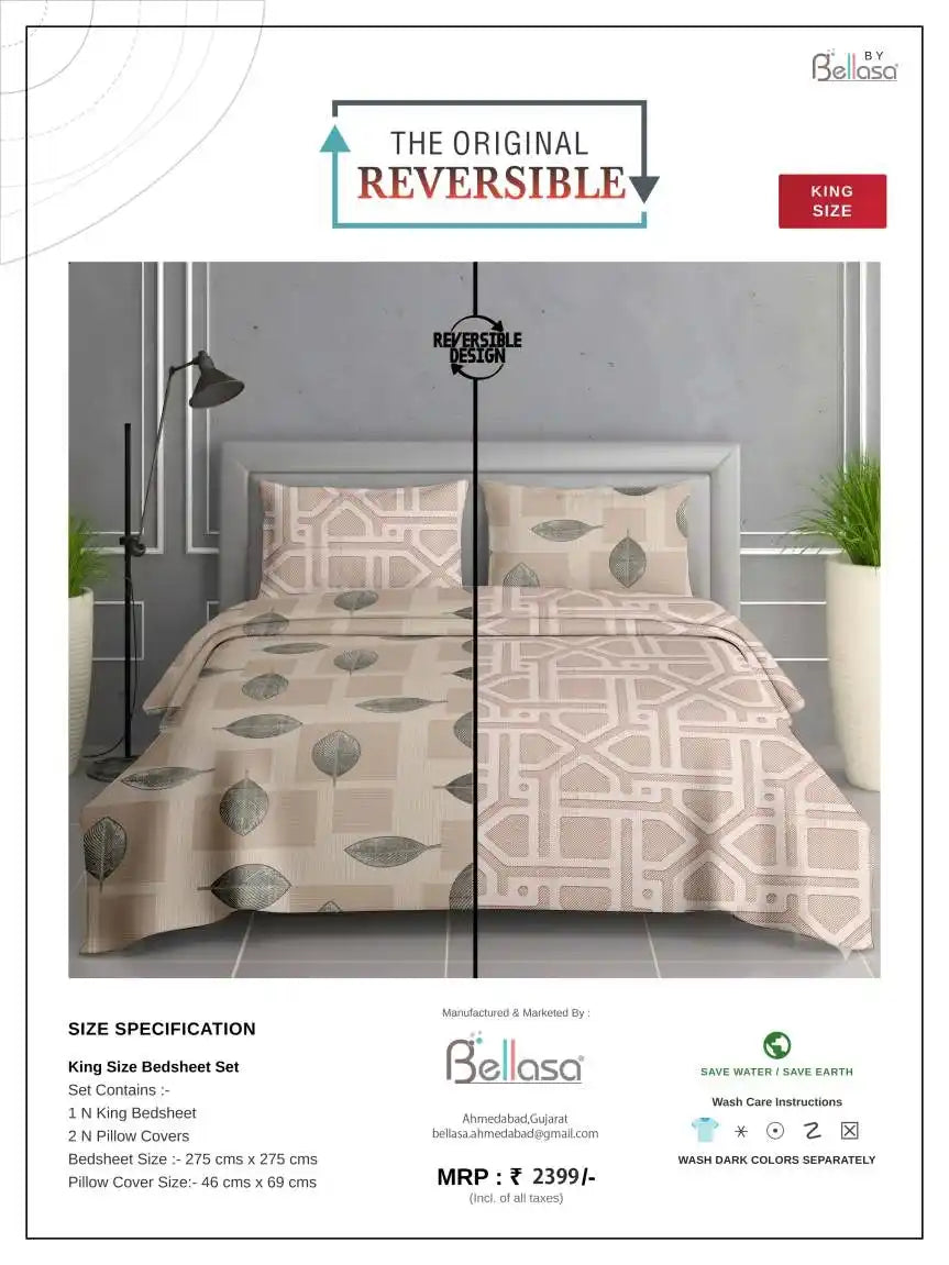 Super King Size Reversible Cotton Bedsheet 9x9 ft with dual patterns by ASC Fashion Store.