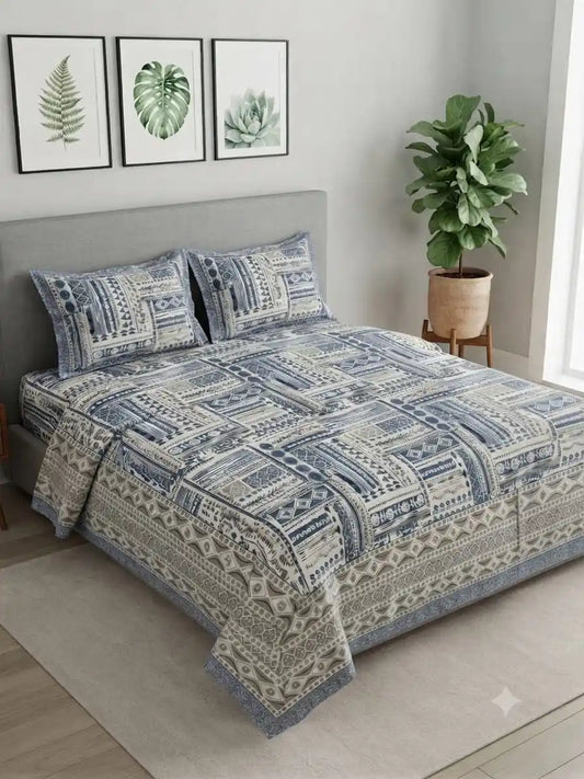 King Size 9x9 ft Bedsheet – ASC Fashion Store showcasing a stylish design on a bed with pillows.