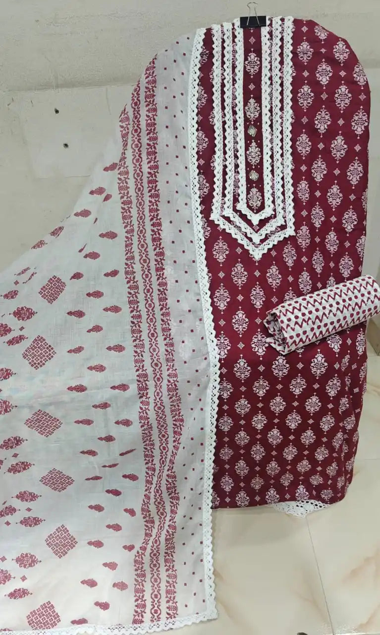 Premium Unstitched Cotton Crochet Suit