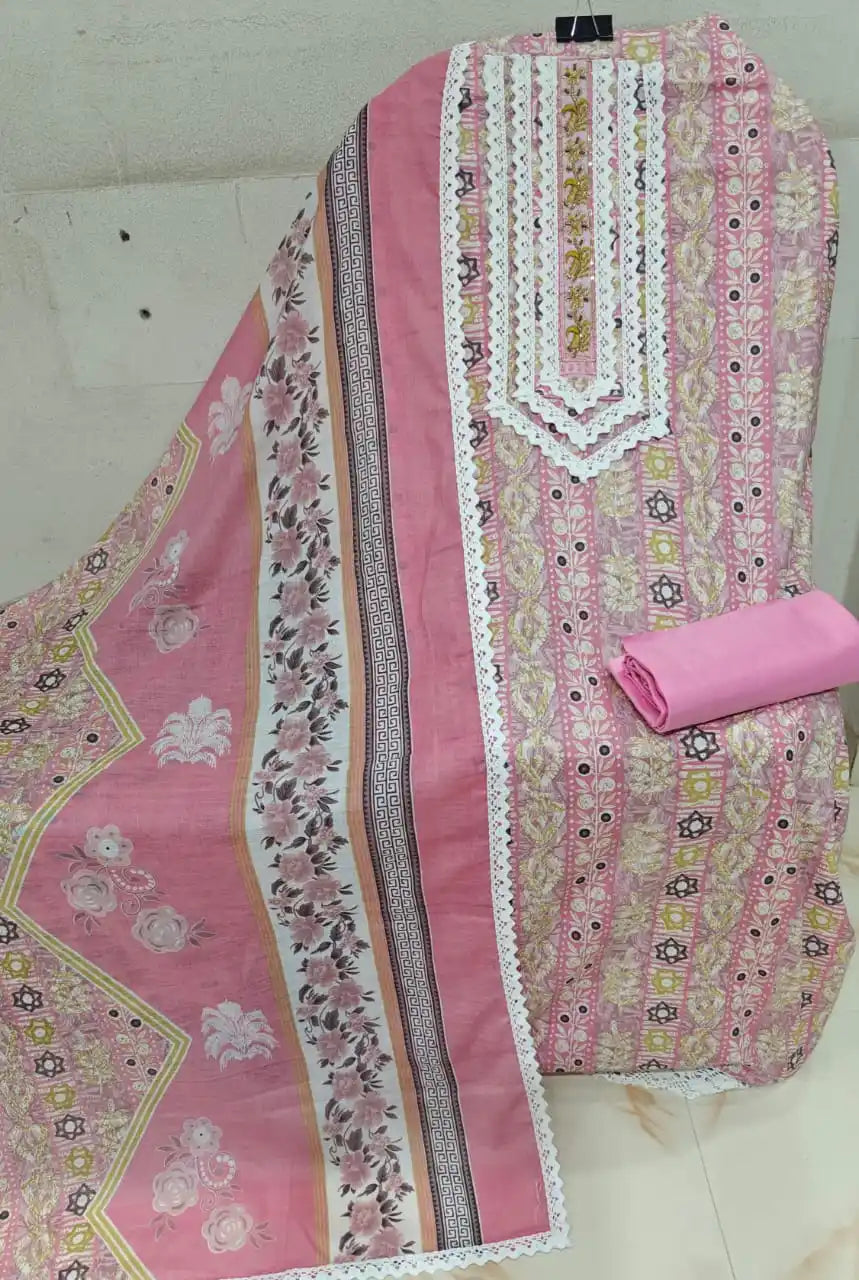 Premium Unstitched Cotton Crochet Suit