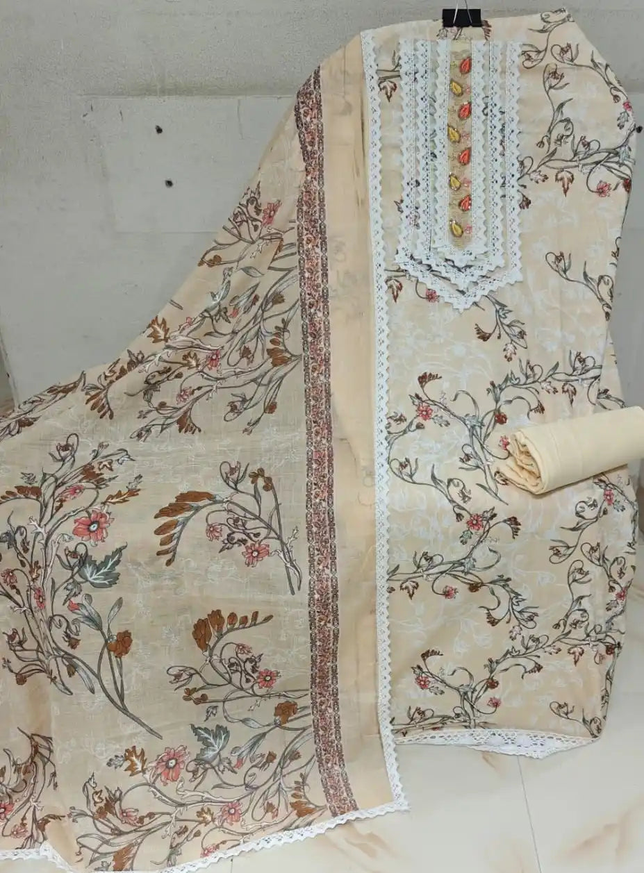 Premium Unstitched Cotton Crochet Suit