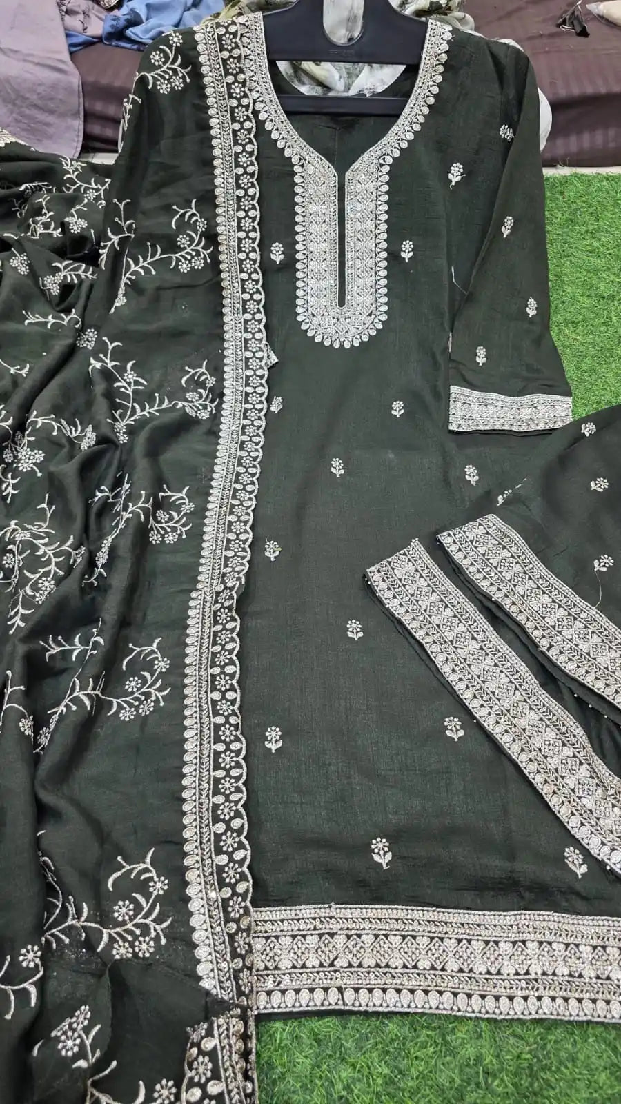 MAL CHANDERI READYMADE SUIT WITH EMBROIDERED DUPATTA AND PLAZZO