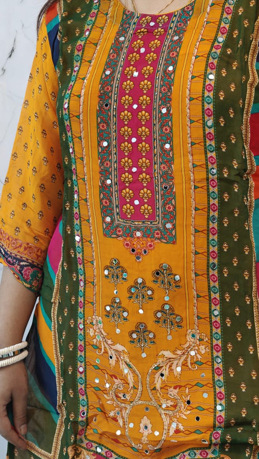 Readymade Organza With Lining Pakistani Embroidered Suit With Pure Dupatta