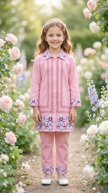Girls Stylish Rayon Embroidered Set by ASC - Peach