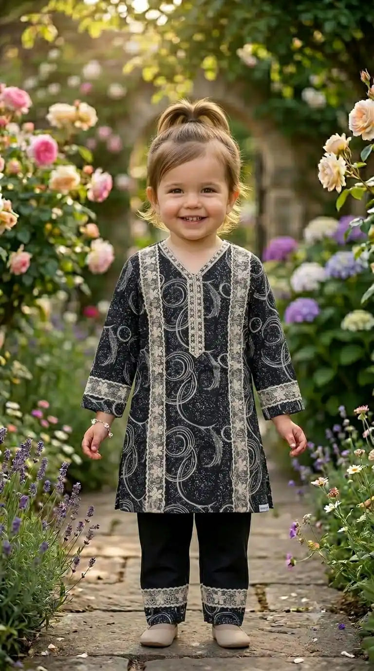 Green Abstract Print Karachi Lace Set