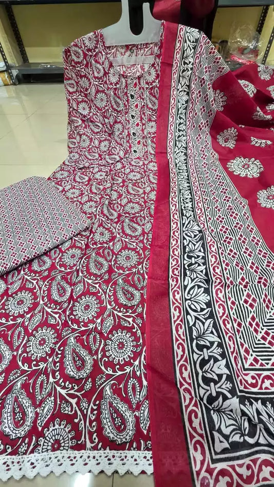 Traditional wear kalamkari print 3-piece suit