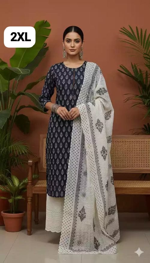 IKKAT SUIT WITH CHIKANKARI LUCKNOWI COLLECTION PLAZO & DUPATTA