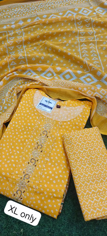 Mustard printed premium cotton pant set