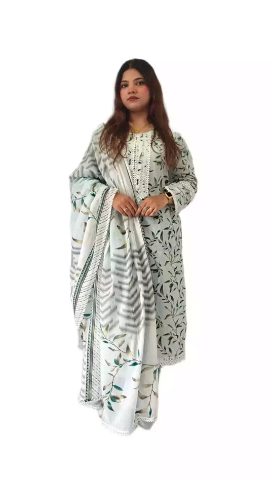 Readymade Block Print Cotton Suit With Cotton Dupatta