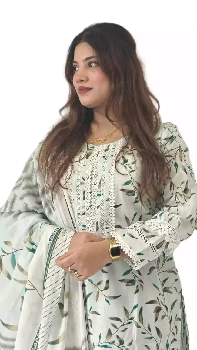 Readymade Block Print Cotton Suit With Cotton Dupatta