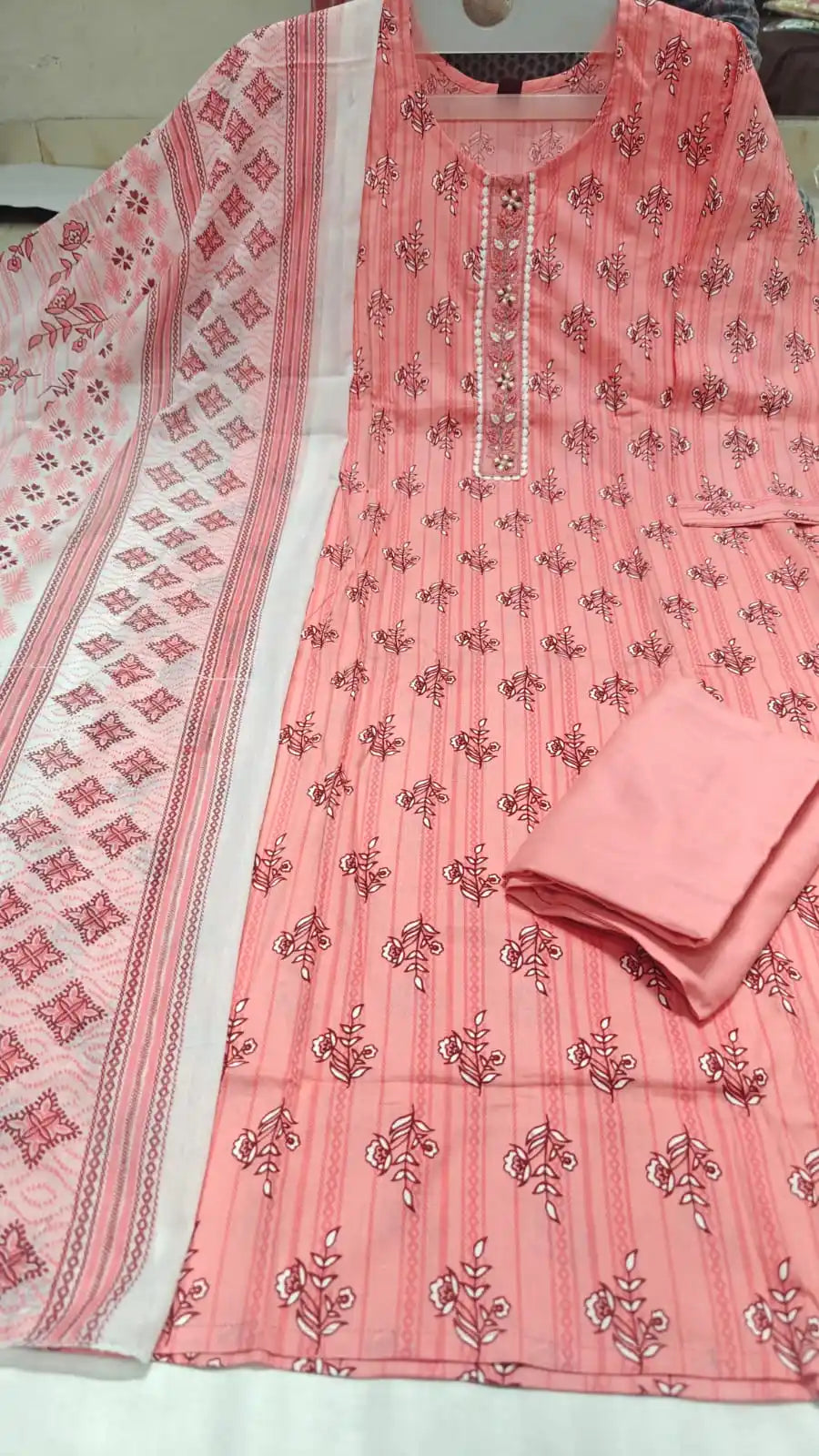 Dailywear Regular-wear Straight-cut Readymade Soft Cotton Suit With Cotton Dupatta & Cotton Pant With Miyani