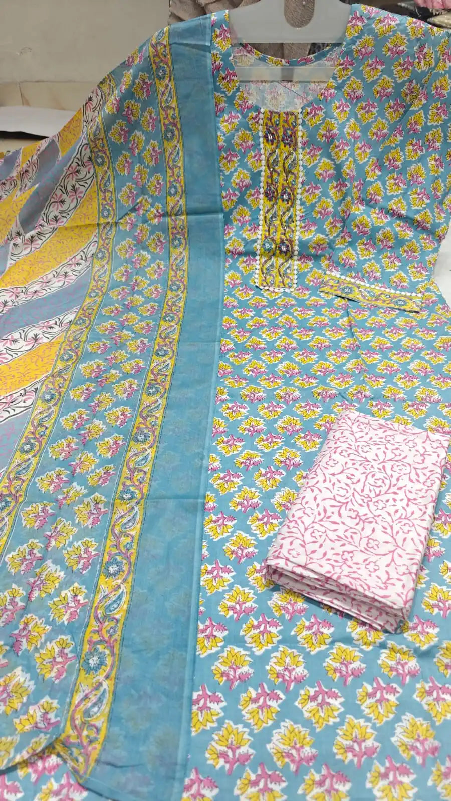 Dailywear Regular-wear Straight-cut Readymade Soft Cotton Suit With Cotton Dupatta & Cotton Pant With Miyani