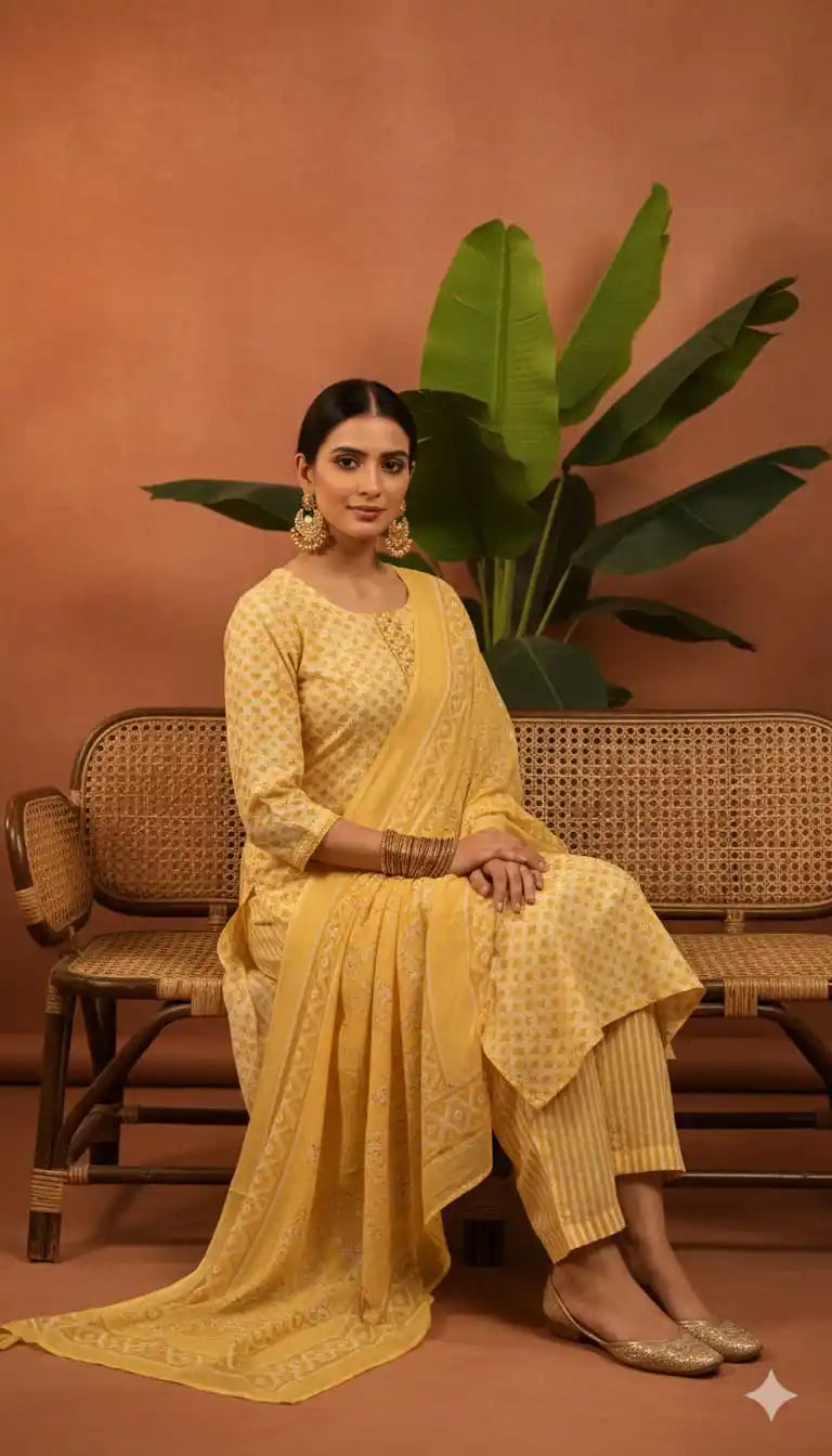 Dailywear Regular-wear Straight-cut Readymade Soft Cotton Suit With Cotton Dupatta & Cotton Pant With Miyani