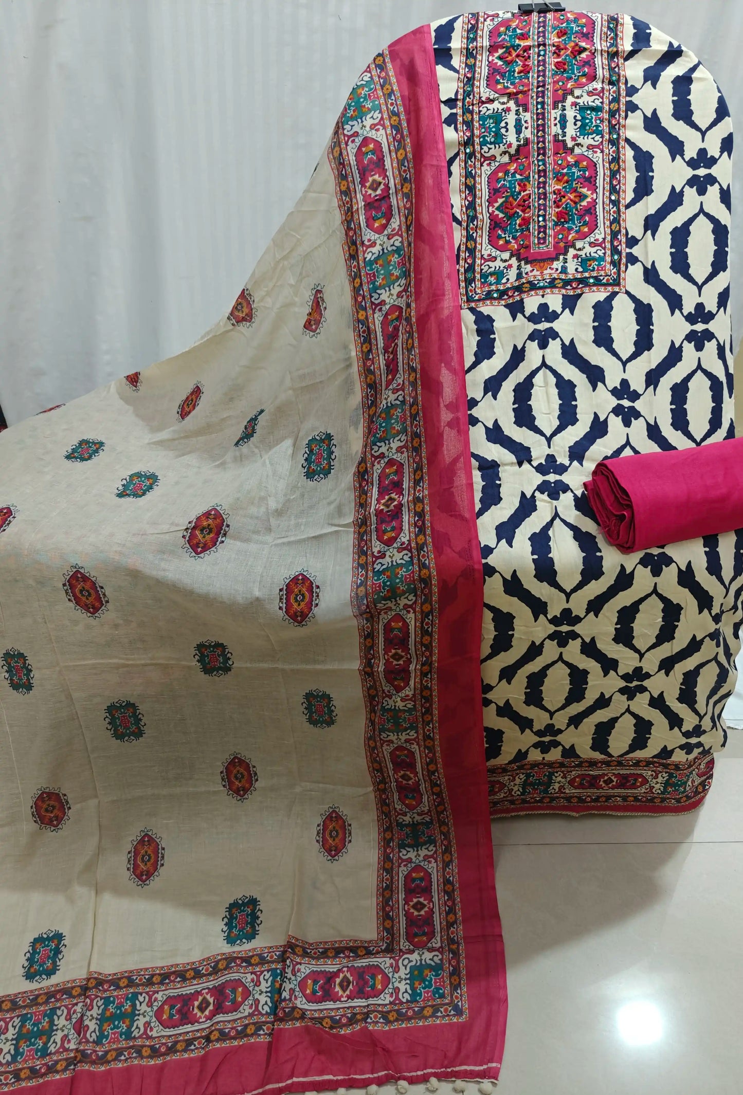 Handblock Style Ajrakh Print Rayon Unstitched Suit By ASC