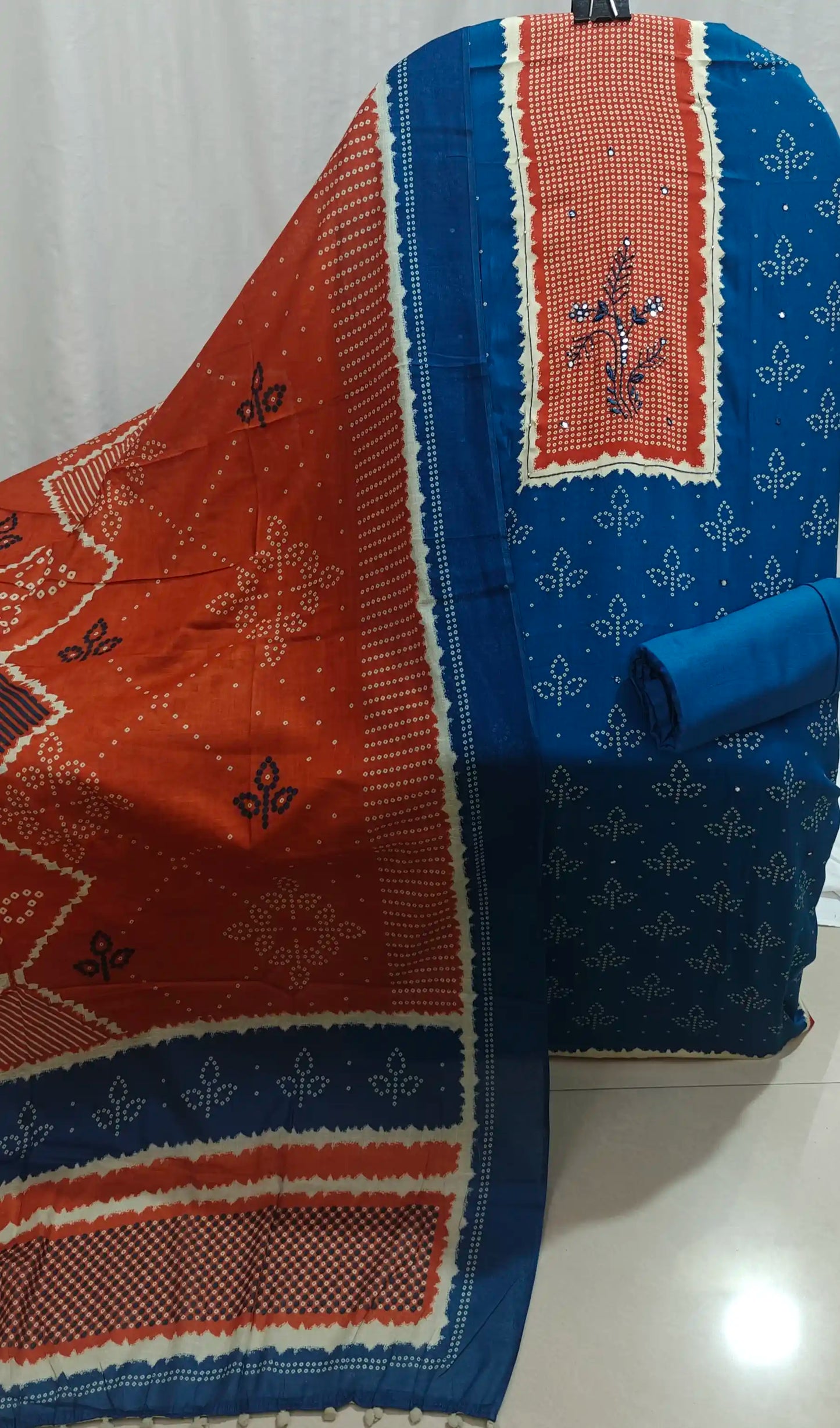 Handblock Style Ajrakh Print Rayon Unstitched Suit By ASC