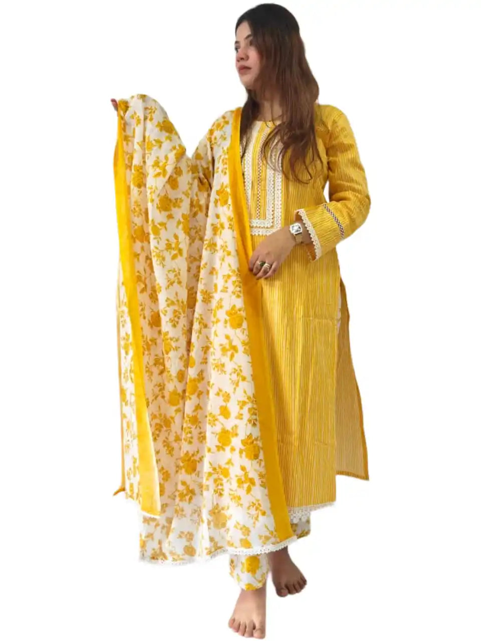 Readymade Block Print Cotton Suit With Cotton Dupatta