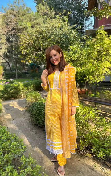 Traditional Leheriya printed ready to wear cotton suit