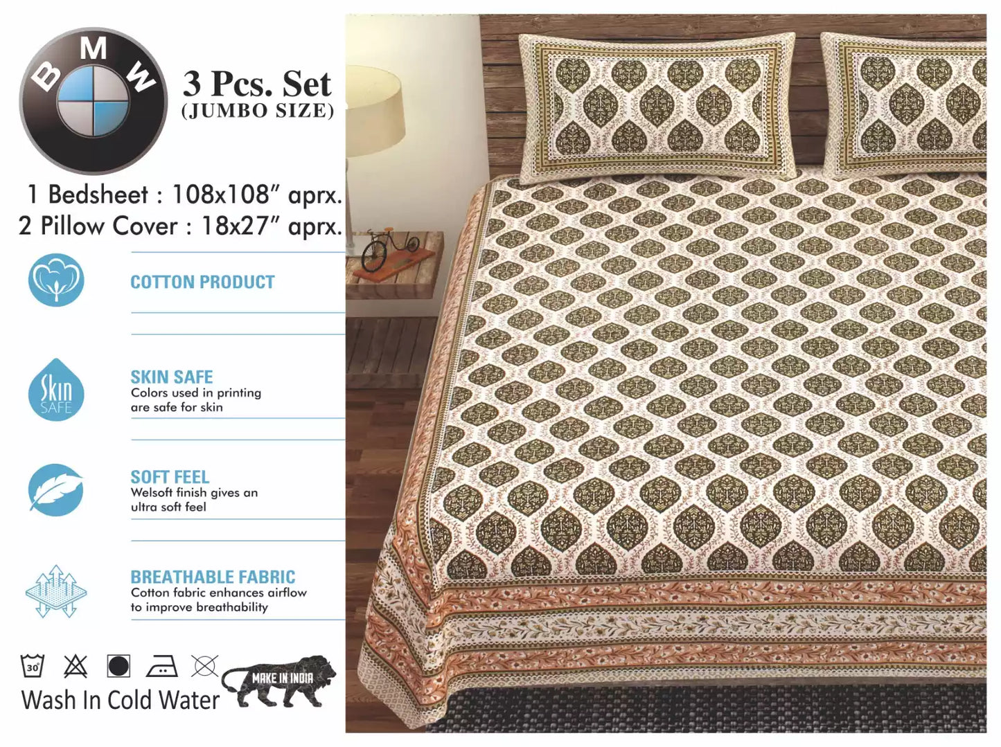 Super King Size Cotton Bedsheet (9x9 ft)