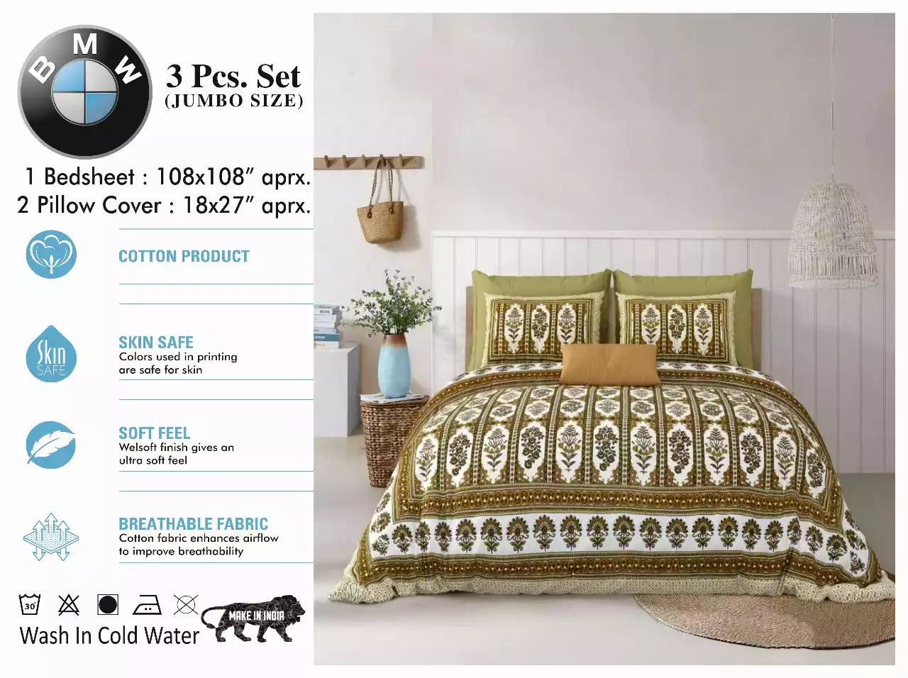 Super King Size Cotton Bedsheet (9x9 ft)