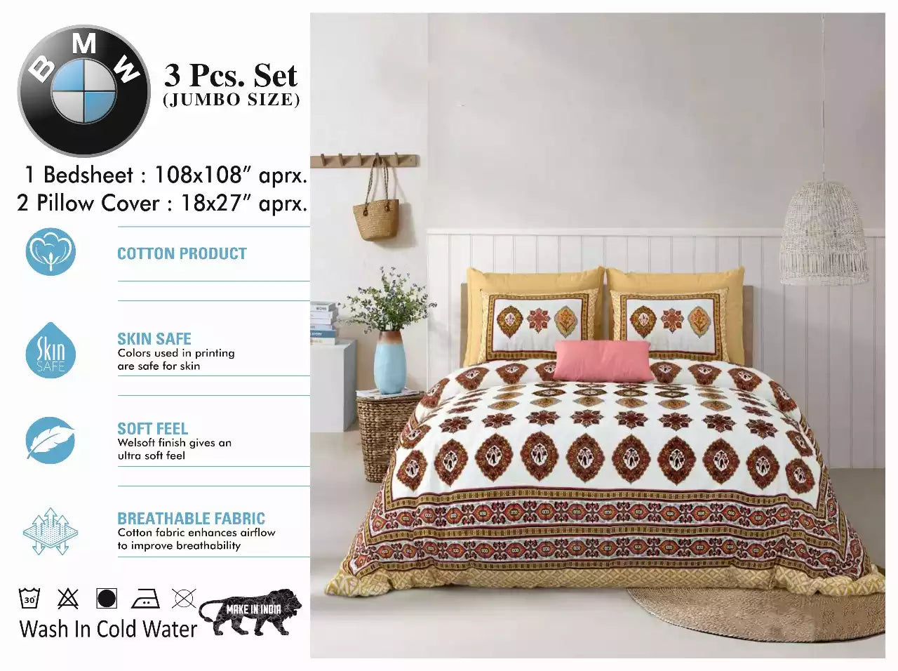 Super King Size Cotton Bedsheet (9x9 ft)