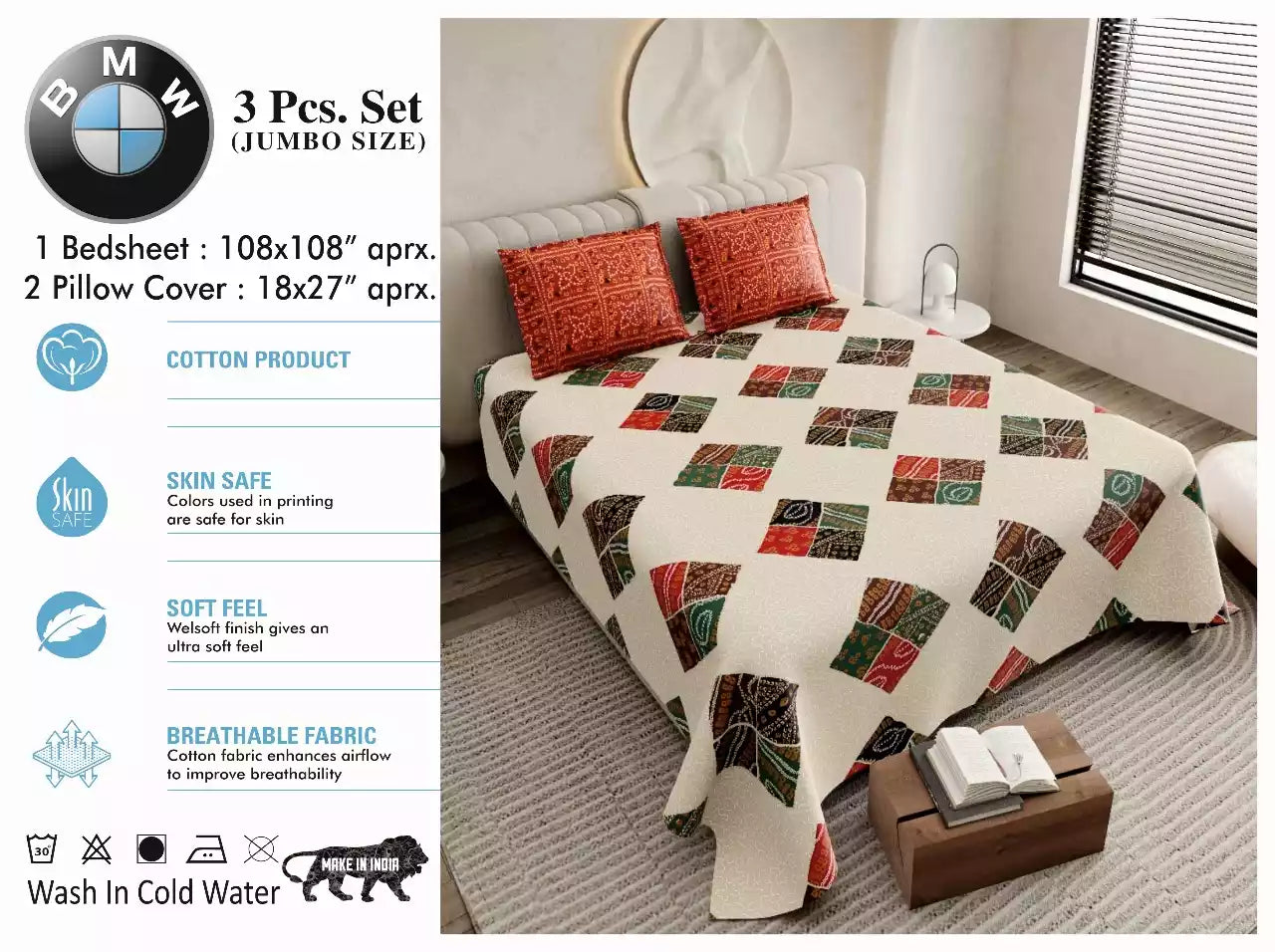 Super King Size Cotton Bedsheet (9x9 ft)